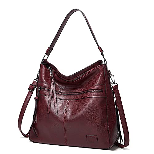 Coolives Damen Hobo Schultertasche Henkeltasche PU-Leder Damentaschen Handtaschen Damenhandtasche Umhängetasche Elegant Schultertasche Vintage Tasche für Dame Lila EINWEG von Coolives