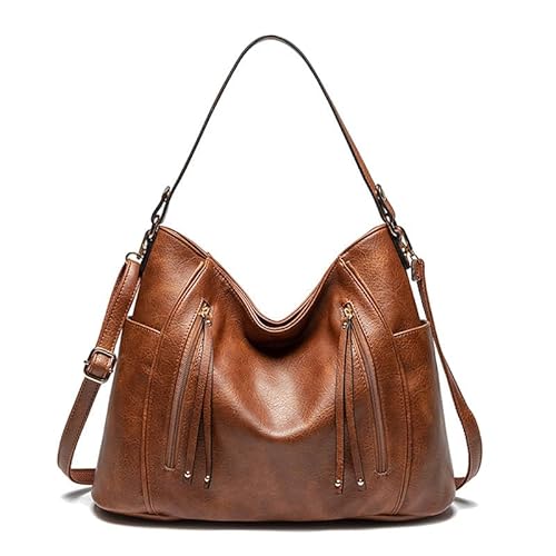 Coolives Damen Hobo Tasche aus PU-Leder Handtasche Damenhandtasche Vintage Schultertasche Hobos Damentaschen Umhängetasche Henkeltasche Retro Taschen für Frauen Mutter Braun von Coolives
