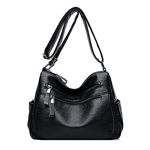 Coolives Damen Umhängetasche Handtasche aus PU-Leder Mode Tasche Schultertasche Leichte Taschen Schultergurttasche für Frauen Mutter Elegante Damentasche Damenhandtasche Schwarz EINWEG von Coolives