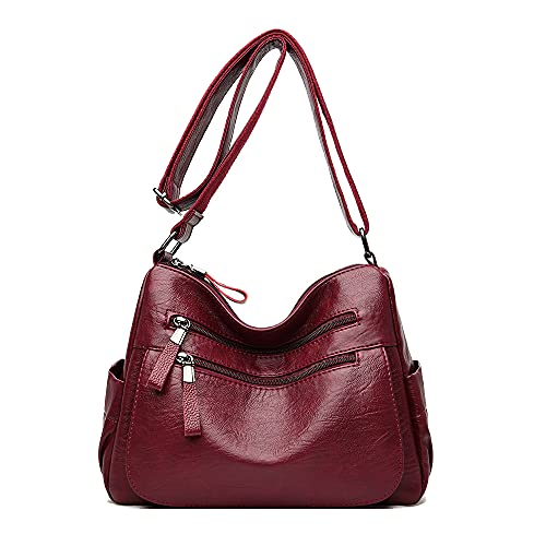 Coolives Damen Umhängetasche Handtasche aus PU-Leder Mode Tasche Schultertasche Leichte Taschen Schultergurttasche für Frauen Mutter Elegante Damentasche Damenhandtasche Weinrot EINWEG von Coolives