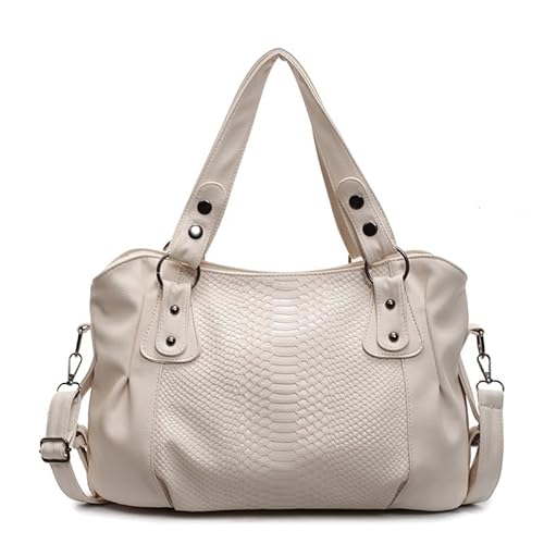 Coolives Damenhandtasche Schultergurt Tasche Hobo Handtasche Schultertasche Shopper aus PU-Leder Damen Umhängetasche mit Krokodilledermuster Damentasche für Frauen Mutter Weiß von Coolives