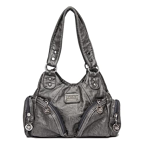 Coolives Damenhandtasche aus PU-Leder Damen Hobo Handtasche Tasche Vintage Schultertasche Hobo Damentasche Henkeltasche Umhängetasche Retro Taschen für Frauen Mutter Grau von Coolives