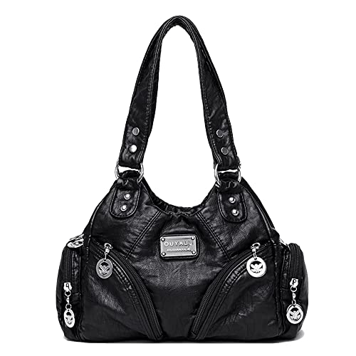 Coolives Damenhandtasche aus PU-Leder Damen Hobo Handtasche Tasche Vintage Schultertasche Hobo Damentasche Henkeltasche Umhängetasche Retro Taschen für Frauen Mutter Schwarz von Coolives