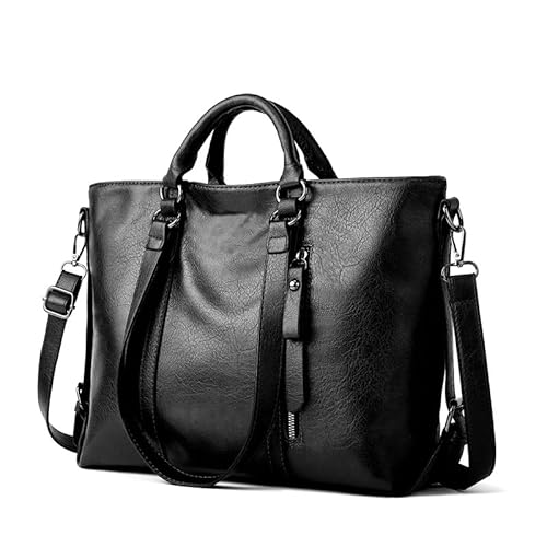 Coolives Damentasche Damen Henkeltasche mit Schultergurt aus PU-Leder Vintage Handtasche Retro Tasche Umhängetasche Schultertasche Elegante Mode Damenhandtasche Taschen für Frauen Mutter Schwarz von Coolives