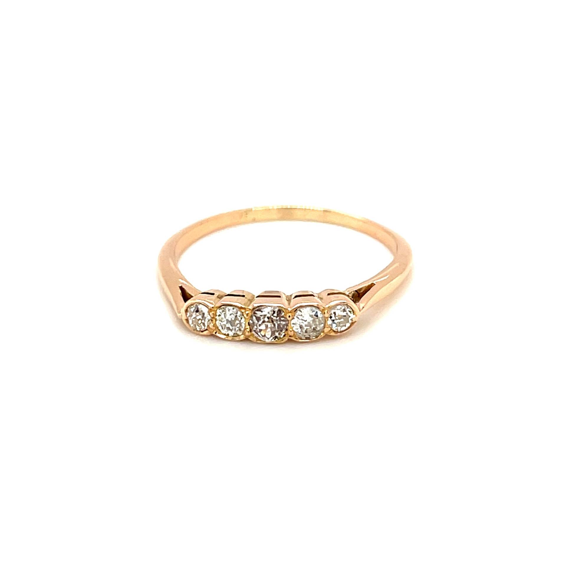 18Ct Rose Gold Vintage Ring, Fünf Geschnitten Diamanten, Ehering/Kleid Ring 0, 33Ct, Größe P/Q, Diamanten von Coolrocksjewellery