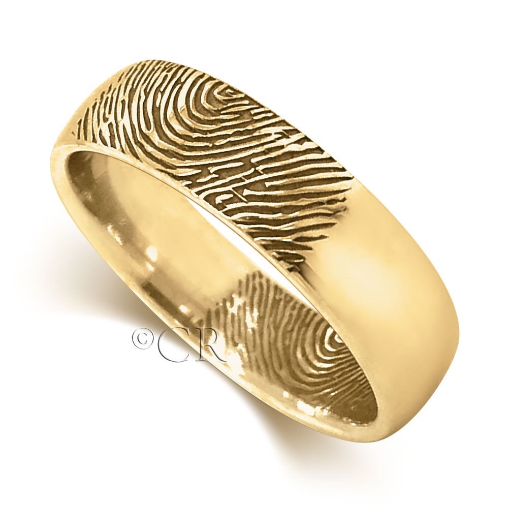 9 Karat Gelbgold Personalisierter Fingerabdruck Ehering, 4 Mm - 8 Breite, Uk Hallmark, Größen M Z + 2, Herren & Damen, Personalisiert von Coolrocksjewellery