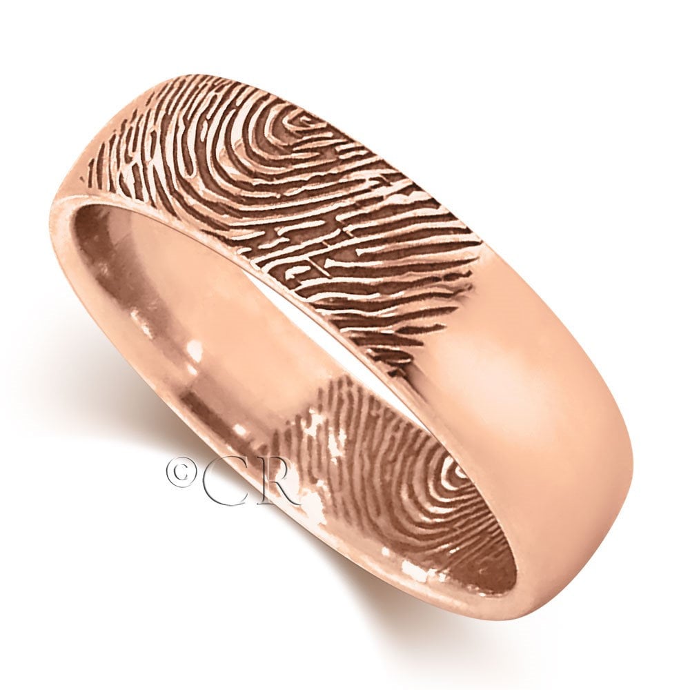 9Ct Rosegold Leichter Court Fingerprint Ehering Von 4mm - 8mm Breite, Uk Markenzeichen, Größen M-Z+2, Personalisierter Ehering, Herren & Damen von Coolrocksjewellery