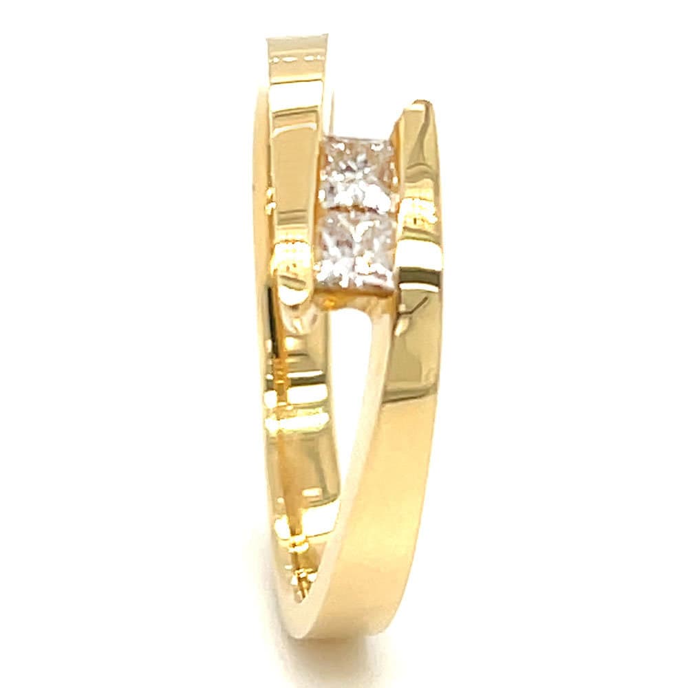 Vor-Besitz 18Ct Gelbgold Prinzessin Geschnitten Diamant Stil Crossover Ring, Zwei Stein Gewicht 0, 20 Ct, Uk Markenzeichen, Größe N von Coolrocksjewellery