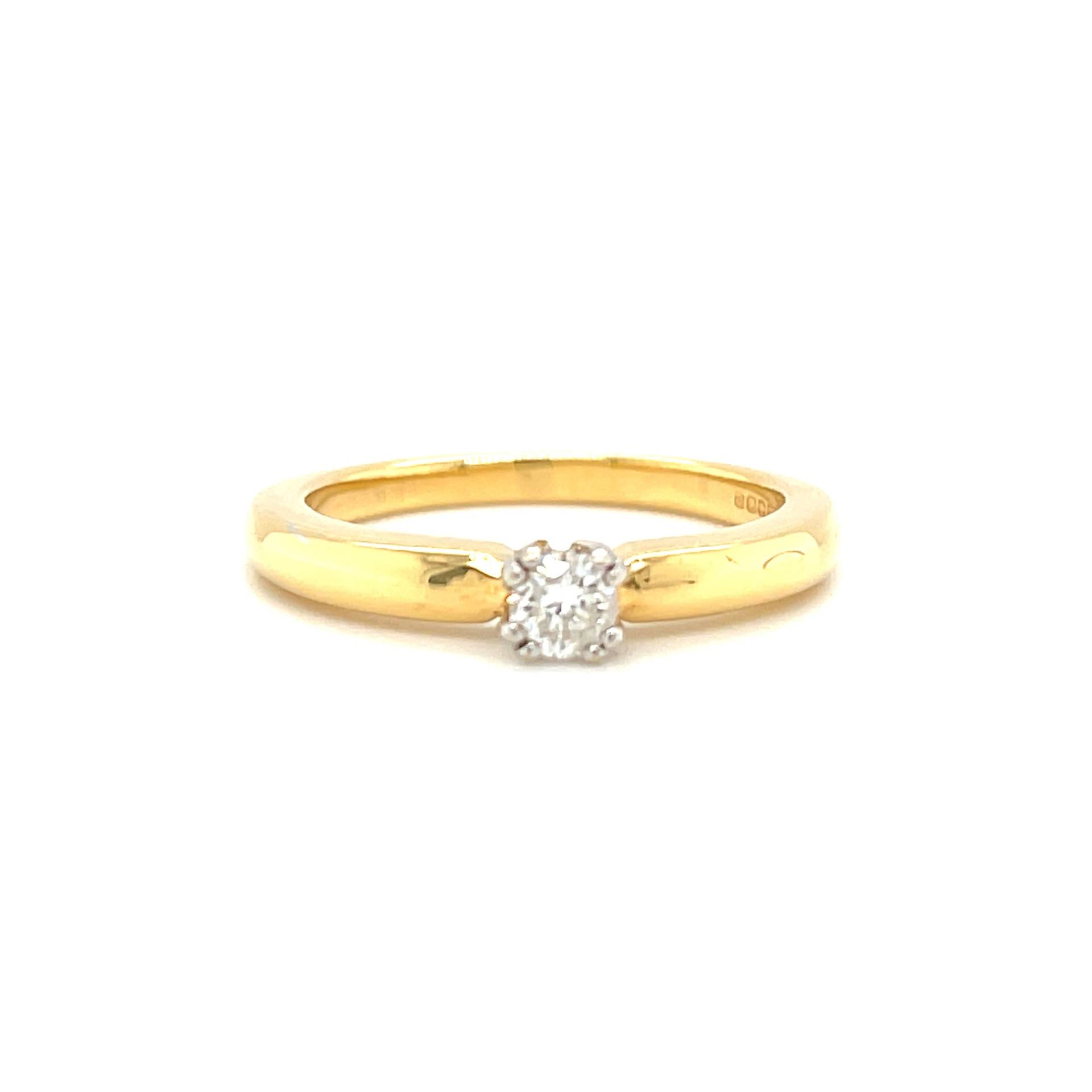 Vor-Besitz 18Ct Gelbgold Solitär Diamant-Ring, Handgefertigt in Hertfordshire, 0, 19 Ct Diamant Gewicht, Handgefertigt, Uk Hallmark, Größe M von Coolrocksjewellery