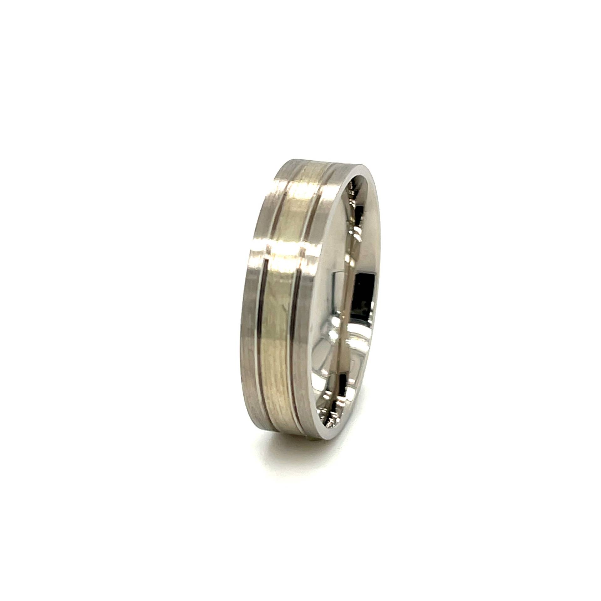 Vor-Besitz Palladium 950 Und 9Ct Weißgold, Flache Hof Ring Mit V Grooves, Breite 6mm Ehering/Kleid Ring, Handgefertigt, Uk Markenzeichen, Größe U von Coolrocksjewellery