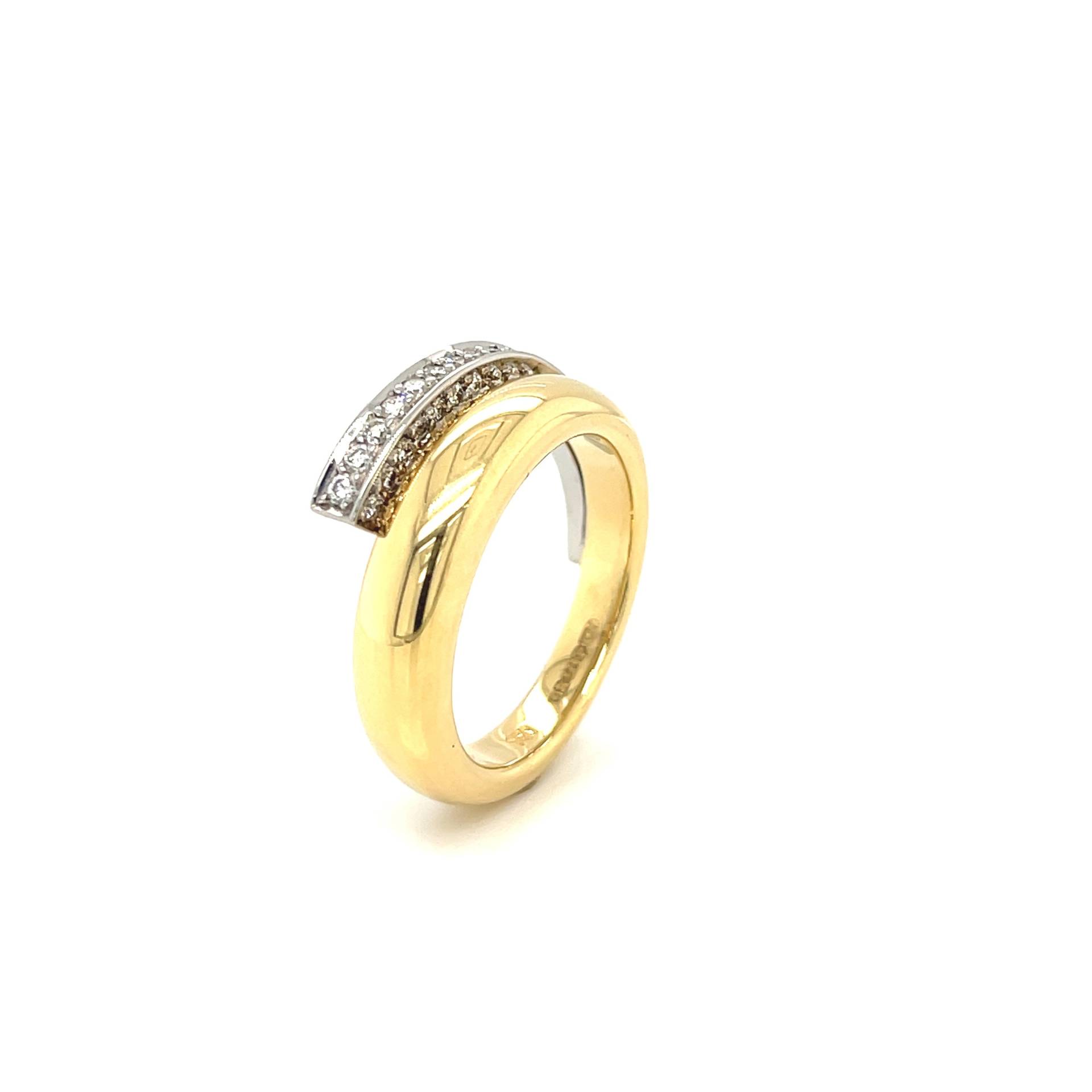 Vor-Besitze 18Ct Gelb Und Weiß Gold Kanal Set Diamant Stil Crossover Ring, Gewicht 0, 10 Ct, Uk Markenzeichen, Größe O von Coolrocksjewellery