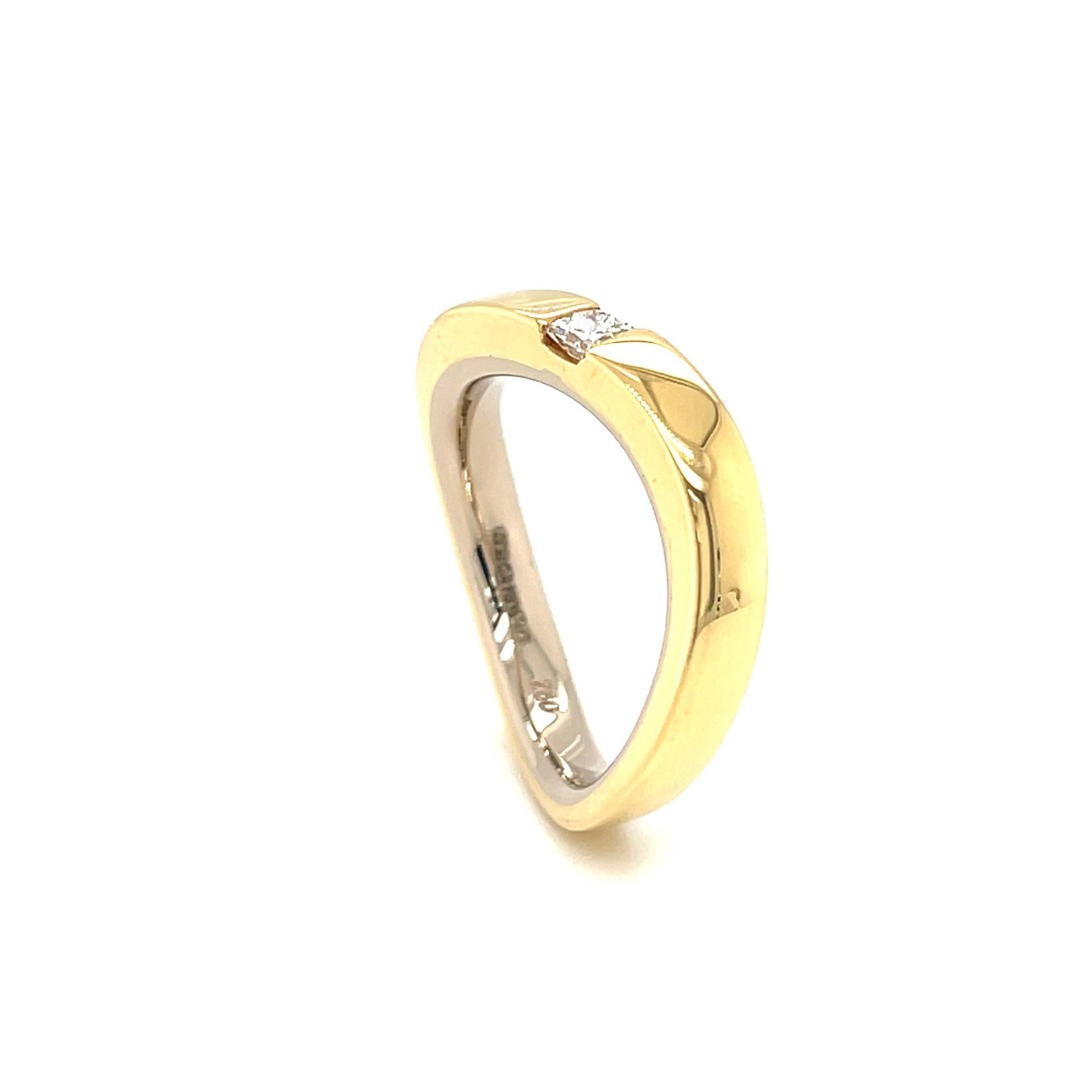 Vor-Besitze 18Ct Gelb & Weiß Gold, Gebogenen Stil, Prinzessin Geschnitten Diamant Verlobung/Kleid Ring, 1 0, 15 Ct, Markenzeichen, Größe M von Coolrocksjewellery