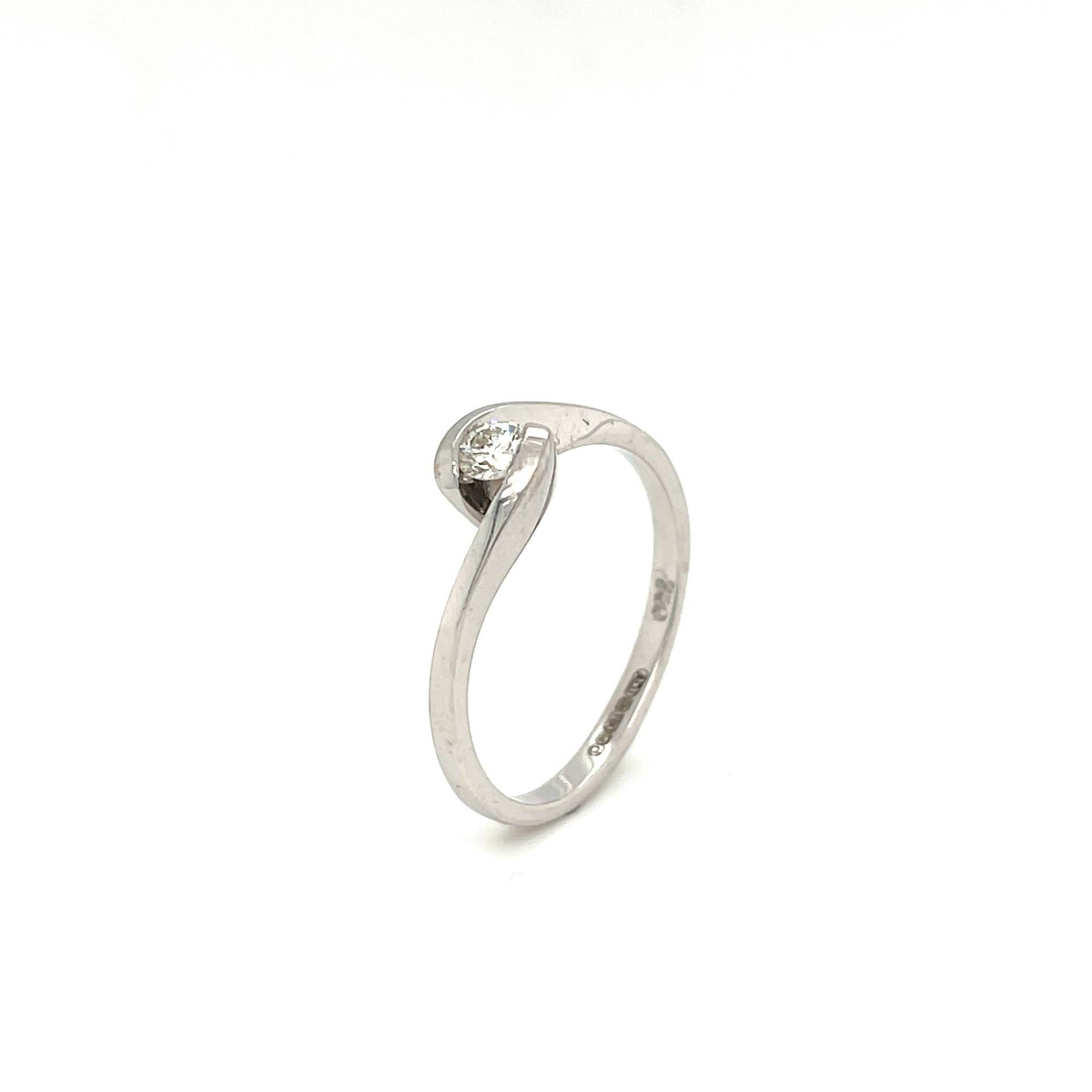 Vor-Eigene 18Ct Weißgold Gericht Solitär Geschnitten Diamant Twist Engagement/Kleid Ring, Ein 0, 15 Ct, Uk Hallmark, Größe M von Coolrocksjewellery