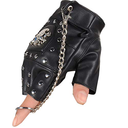 Coolwife Steampunk Gothic Handschuhe Herren Geuuine Leder Captain Fingerless Fäustlinge (A Schwarz) von Coolwife