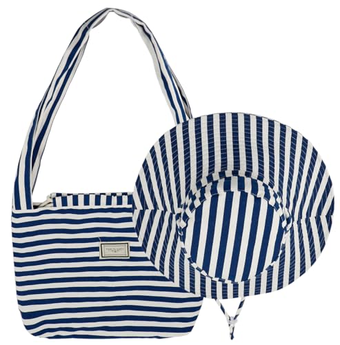 Coolwife Strandtasche und Sonnenhut, breite Krempe, faltbarer Fischerhut, Boho-Sommer-Reise-Design, Streifen, Einheitsgröße von Coolwife