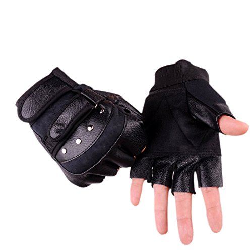 Steampunk Gothic Handschuhe Herren Geuuine Leder Captain Fingerless Fäustlinge (C Schwarz) von Coolwife