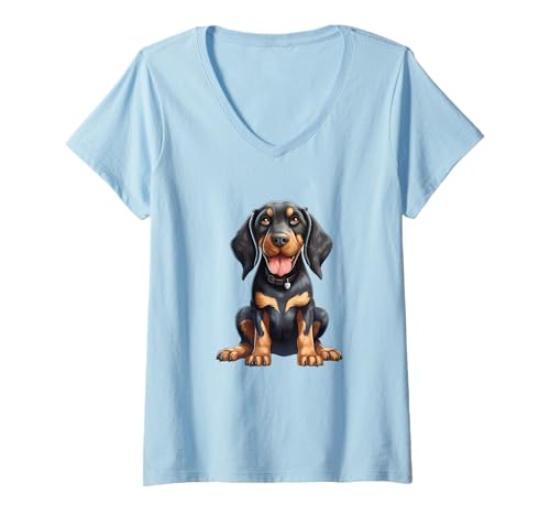 Damen Niedliches schwarz-hellbraunes Coonhound-Design für Hundeliebhaber T-Shirt mit V-Ausschnitt Damen Niedliches schwarz-hellbraunes Coonhound-Design für Hundeliebhaber T-Shirt mit V-Ausschnitt von Coonhound Creations