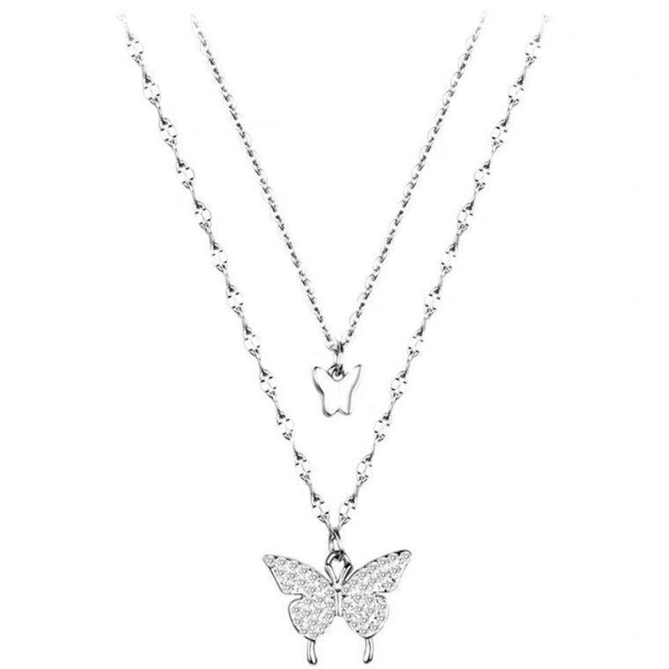 Coonoor Collier-Set 925 Sterling Silber Halskette Glänzende Schmetterling (Quaste Halskette Weibliche Doppelschicht Anhänger), Schlüsselbein Kette Hochzeit Party Schmuck von Coonoor