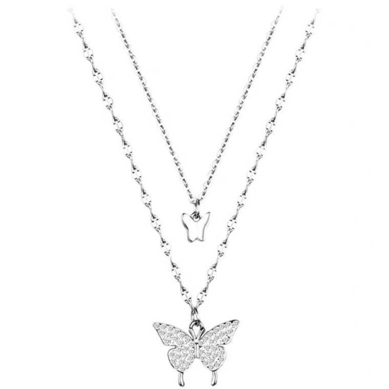 Coonoor Collier-Set 925 Sterling Silber Halskette Glänzende Schmetterling (Quaste Halskette Weibliche Doppelschicht Anhänger), Schlüsselbein Kette Hochzeit Party Schmuck von Coonoor