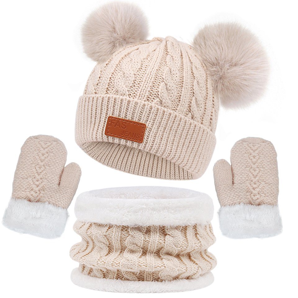 Coonoor Filzhut Kinder Mütze Schal Handschuhe Set (3-St) Niedliches Design Geeignet fur 1-4 Jahre alte Kinder Unisex von Coonoor