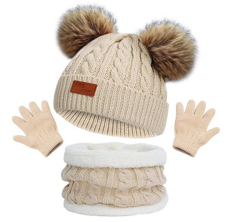 Coonoor Filzhut Kinder Strickmütze Winter Warme Schal Handschuhe Set für Kinder 1-5 Jahre von Coonoor