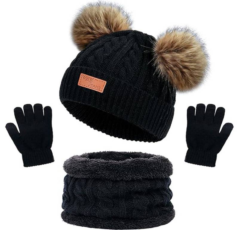 Coonoor Filzhut Kinder Strickmütze Winter Warme Schal Handschuhe Set für Kinder 1-5 Jahre von Coonoor