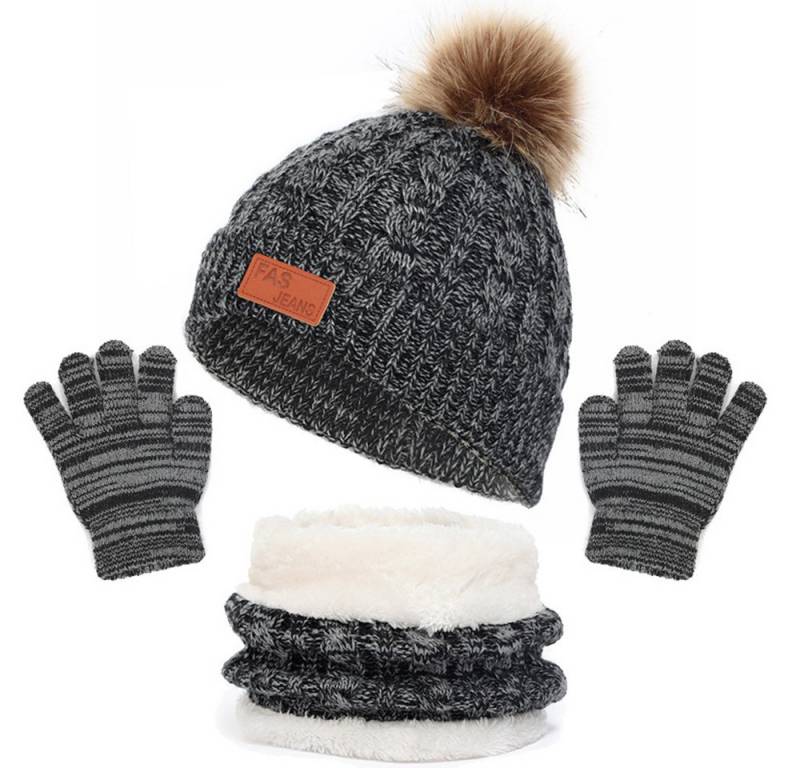 Coonoor Filzhut Kinder Strickmütze Winter Warme Schal Handschuhe Set für Kinder 1-5 Jahre von Coonoor