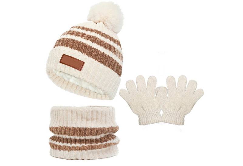 Coonoor Filzhut Mütze & Schal Kinder Unisex Schal Mütze Handschuhe Set (Wintermütze, Schal, Handschuhe, dreiteiliges Set) von Coonoor