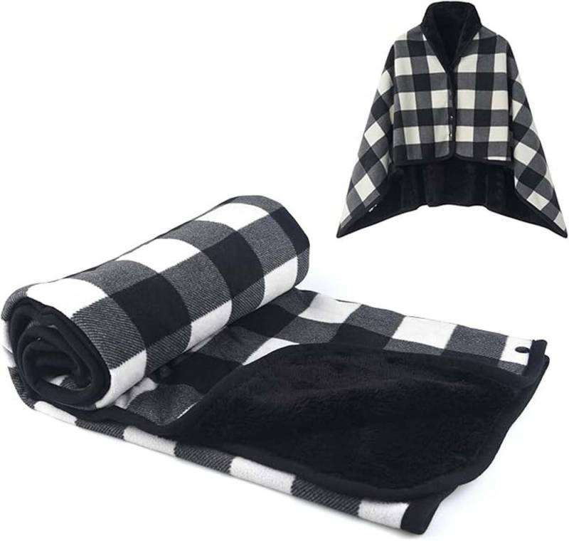 Coonoor Fleeceponcho Damen Poncho Fleece Tragbare Decke, Karierte Schoßdecke von Coonoor