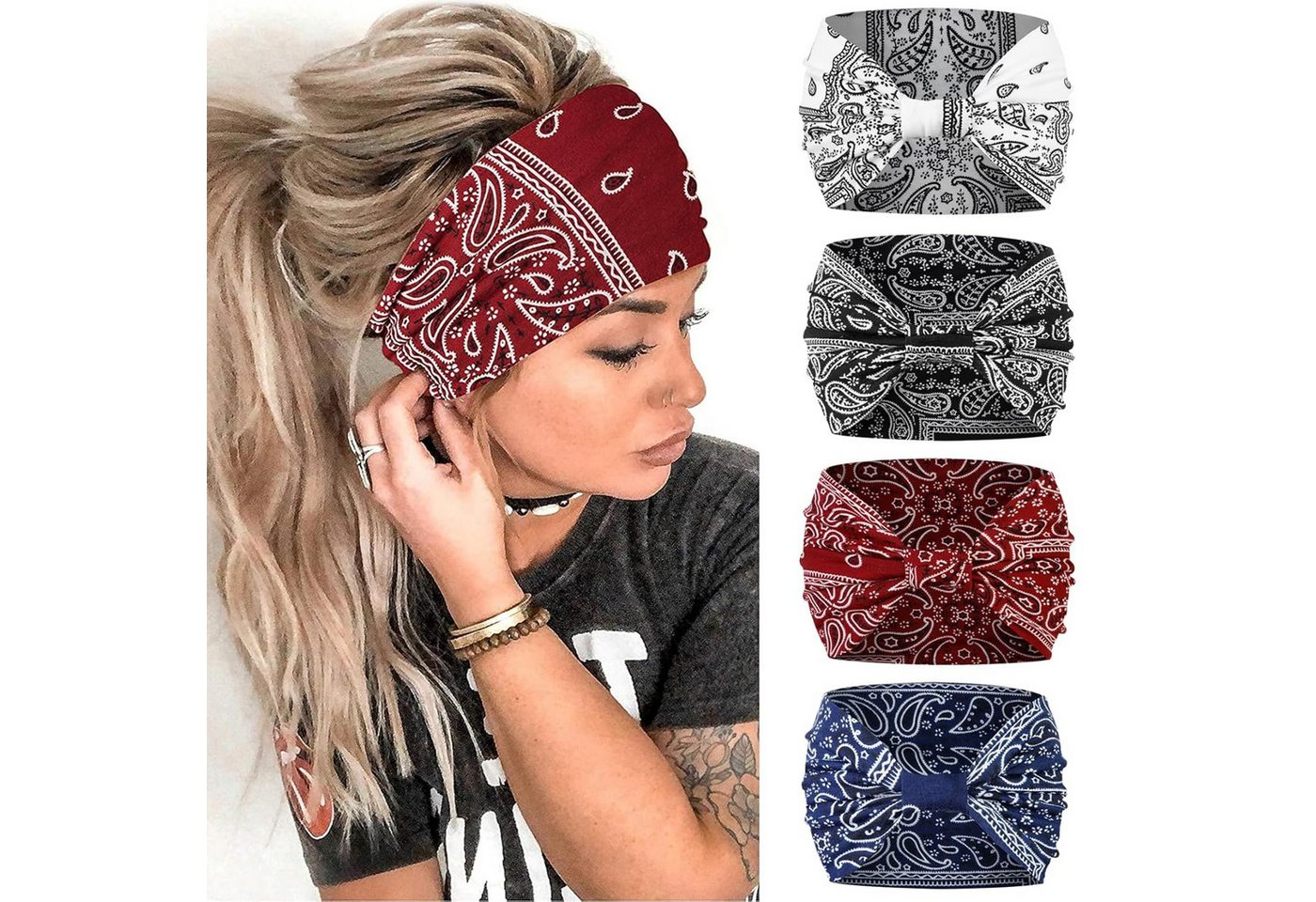 Coonoor Haargummi 4 Stück Stirnbänder Damen Boho Breite Haarband Weiche Stirnband Coonoor Haargummi 4 Stück Stirnbänder Damen Boho Breite Haarband Weiche Stirnband von Coonoor