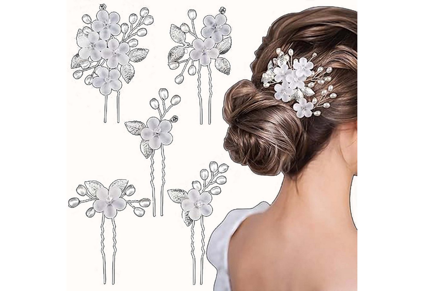 Coonoor Haarnadel 5 Stück Braut Hochzeit Blume Haarnadeln Perle Kopfschmuck von Coonoor