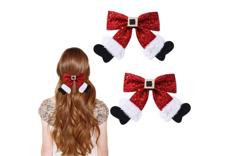 Coonoor Haarspange Damen-Haarschleifen, Weihnachts Schleifen-Haarspange, Haarklammer, 1 Stück, 2 Stück, Glitzernde Pailletten Weihnachts-Schleifen-Socken-Haarklammer, Weihnachtliche Haarschleife mit Stiefelmuster von Coonoor