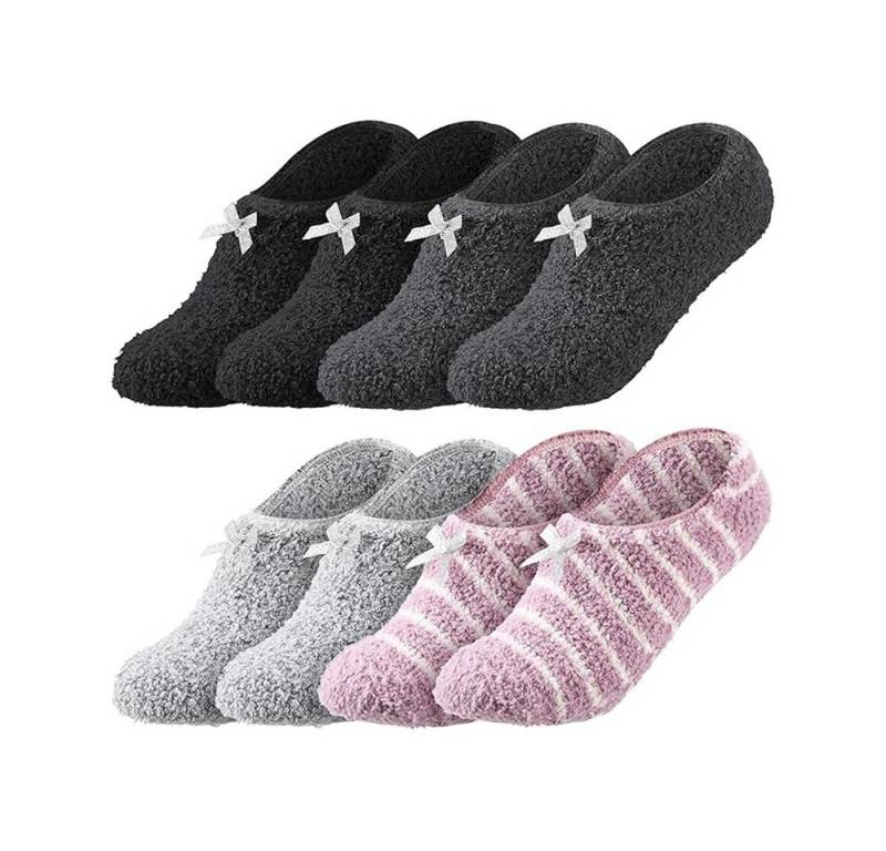 Coonoor Haussocken Fluffy Hausschuh-Socken für Damen – Rutschfest, Weich & Wärmend (4-Paar) Winter, mit Antirutsch-Noppen für Boden (EU 35-40) von Coonoor