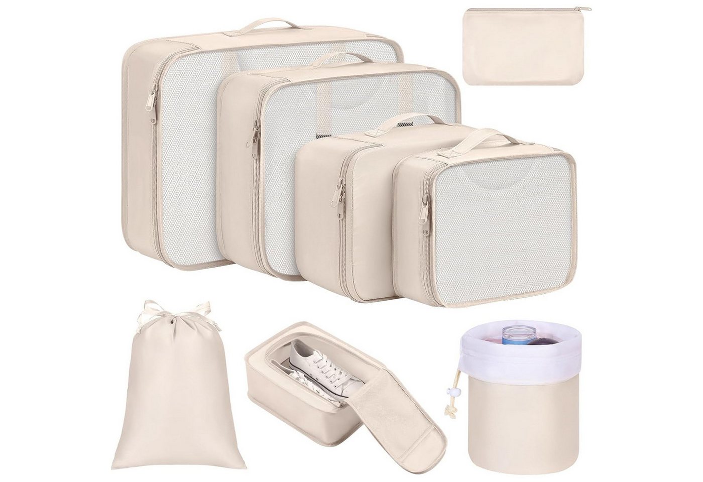 Coonoor Kofferorganizer Packing Cubes für Kleidung, Packwürfel für Rucksack Kleidertaschen (8-tlg), Packtaschen Set mit Kosmetiktasche, Schuhbeutel, USB Kabel Tasche von Coonoor