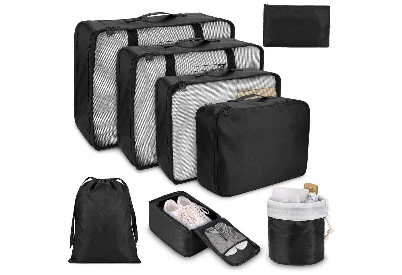 Coonoor Kofferorganizer Packing Cubes für Kleidung, Packwürfel für Rucksack Kleidertaschen (8-tlg), Packtaschen Set mit Kosmetiktasche, Schuhbeutel, USB Kabel Tasche von Coonoor
