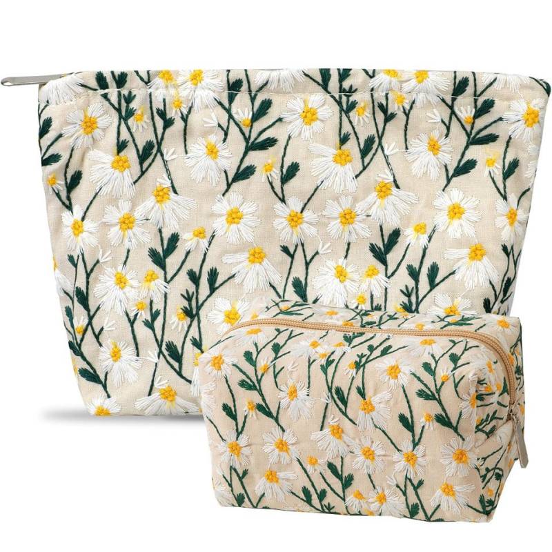 Coonoor Kosmetiktasche Zwei Damen Kosmetiktaschen, Gänseblümchen Waschbeutel, (2-tlg), Reißverschluss Reisekosmetiktasche, Kosmetik Aufbewahrungstasche von Coonoor