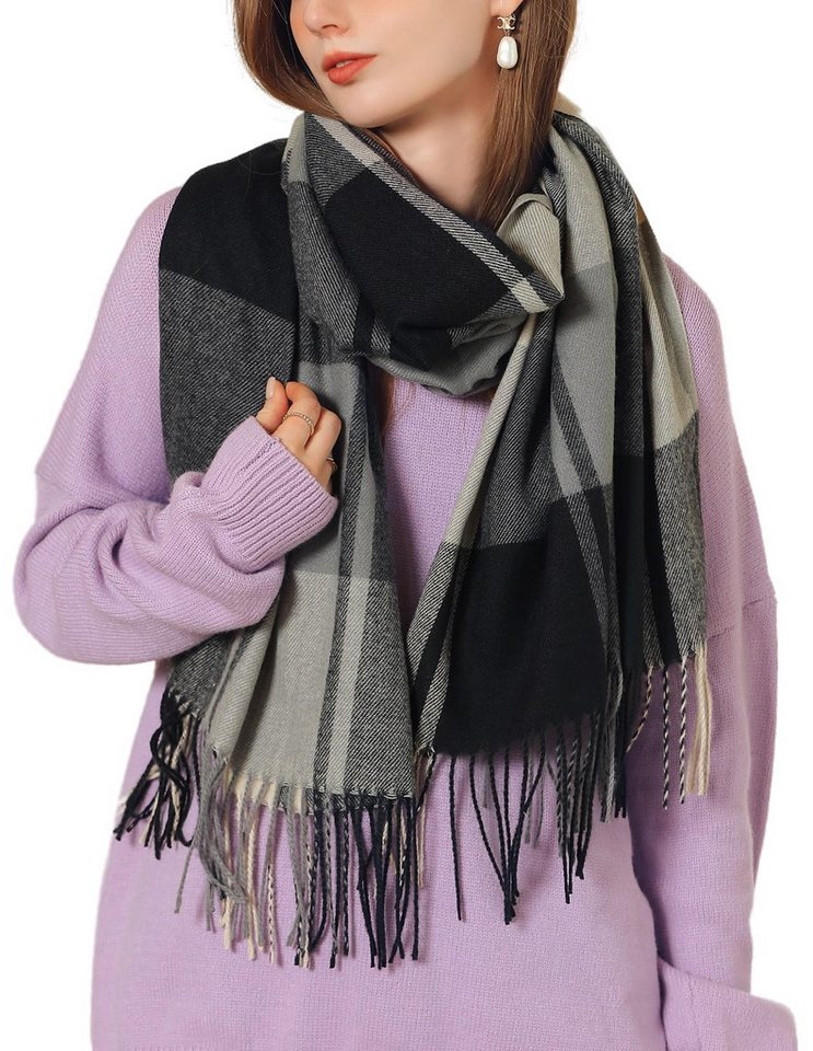 Coonoor Modeschal Damen Kariert Oversized Schal Lange Winterschal Weich Wraps, Groß Karo Fransen Schals Warm für Herbst Winter von Coonoor
