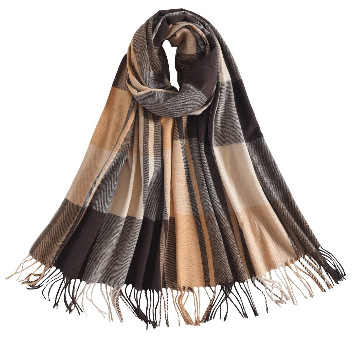 Coonoor Modeschal Damen Kariert Oversized Schal mit Fransen, Winterschal Weich Wraps, Karo Fransen Schals Warm für Herbst Winter, Mischfarbe von Coonoor