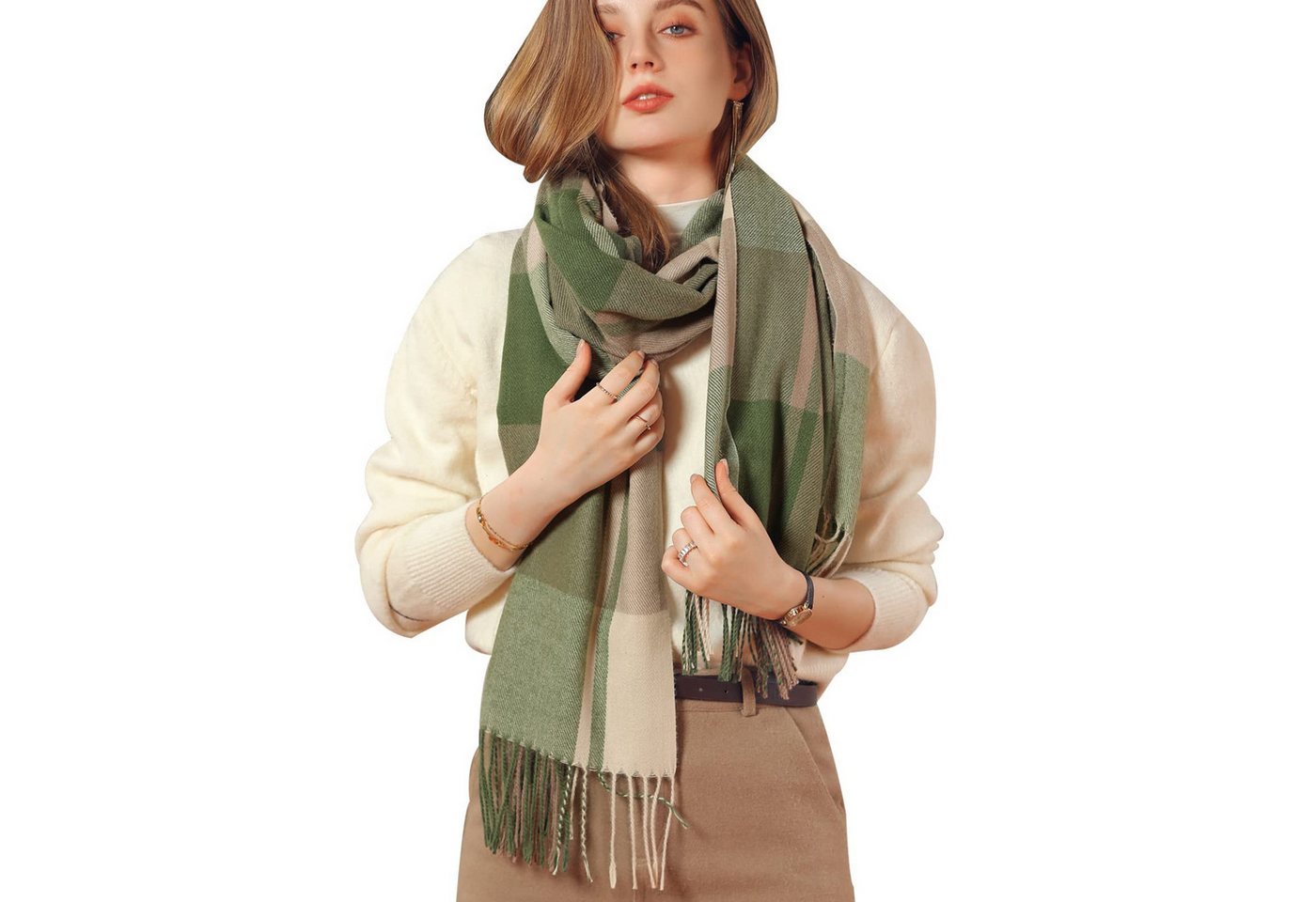 Coonoor Modeschal Damen Kariert Oversized Schal mit Fransen, Winterschal Weich Wraps, Karo Fransen Schals Warm für Herbst Winter, Mischfarbe von Coonoor