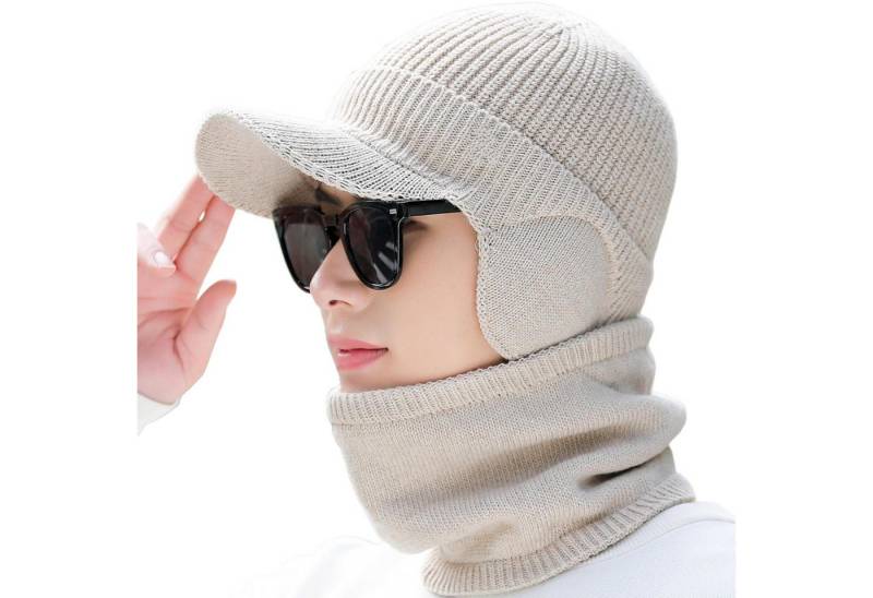 Coonoor Mütze & Schal 2 Stück Mütze Schal mit Ohrenklappen Sets für Herren Damen (Strick Gefüttert Beanie Mütze Baseballkappe Schal Wärmer) für Kaltes Wetter 2-in-1 Geschenk Set für den Winter von Coonoor