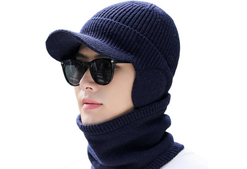 Coonoor Mütze & Schal 2 Stück Mütze Schal mit Ohrenklappen Sets für Herren Damen (Strick Gefüttert Beanie Mütze Baseballkappe Schal Wärmer) für Kaltes Wetter 2-in-1 Geschenk Set für den Winter von Coonoor