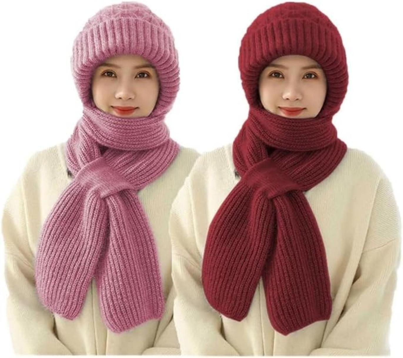 Coonoor Mütze & Schal 2 in 1 Winddichter Mützenschal Niedlich Mütze von Coonoor