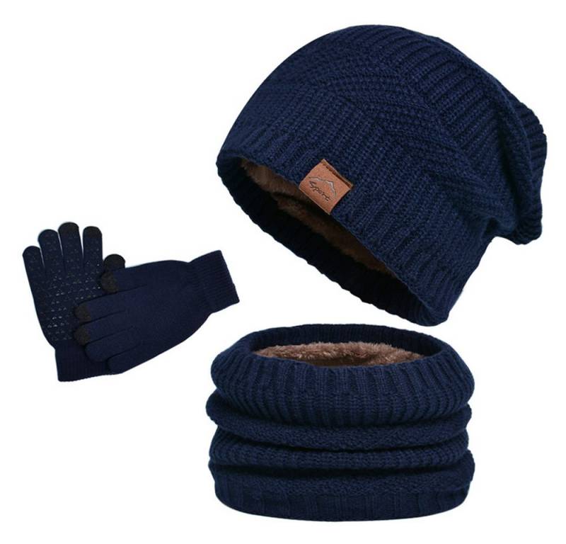 Coonoor Mütze & Schal 3 Stück Mütze, Schal & Handschuh-Sets für Herren Damen (Strick Gefüttert Beanie Mütze Touchscreen Handschuhe Schal Wärmer) für Kaltes Wetter 3-in-1 Geschenk Set für den Winter von Coonoor
