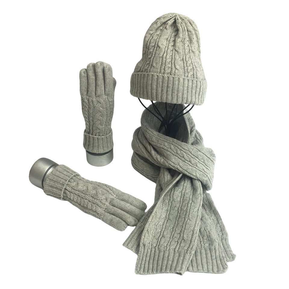 Coonoor Mütze & Schal 3 in 1 Damen Mütze, Schal & Handschuh Winter Sets 3-teilige Zopfstrickmütze für Damen von Coonoor