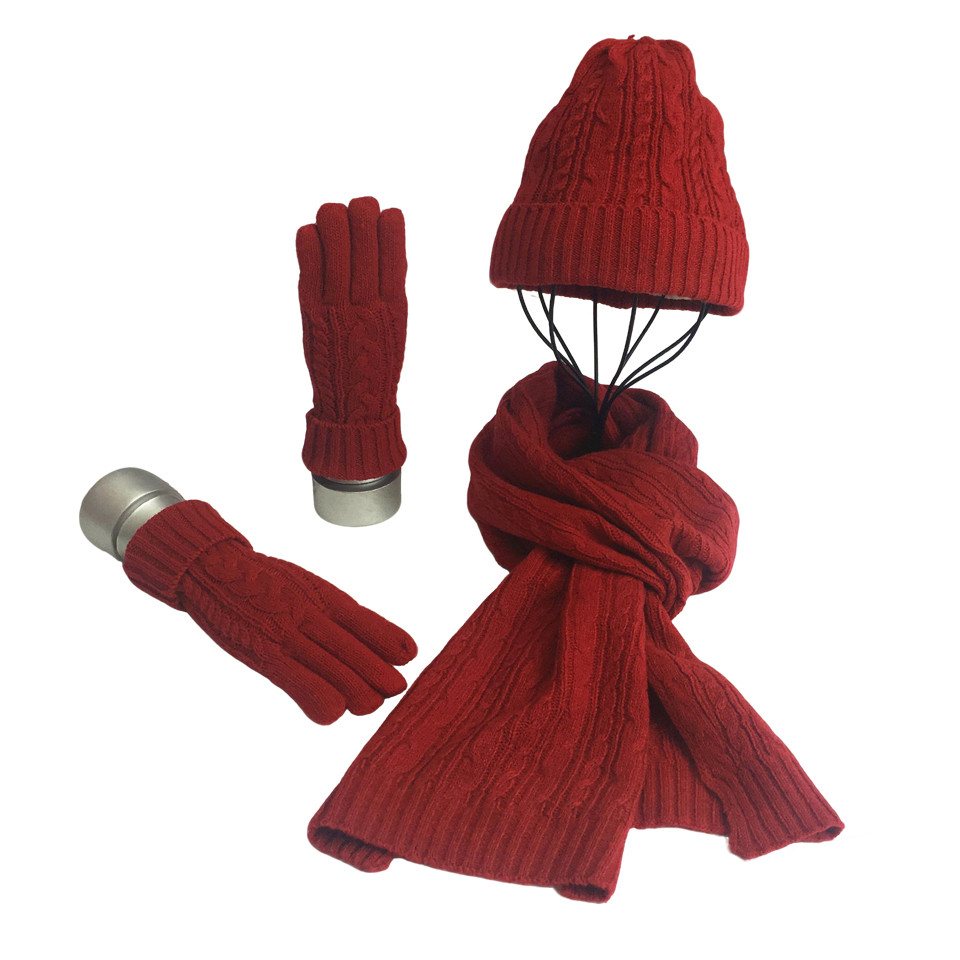 Coonoor Mütze & Schal 3 in 1 Damen Mütze, Schal & Handschuh Winter Sets 3-teilige Zopfstrickmütze für Damen von Coonoor