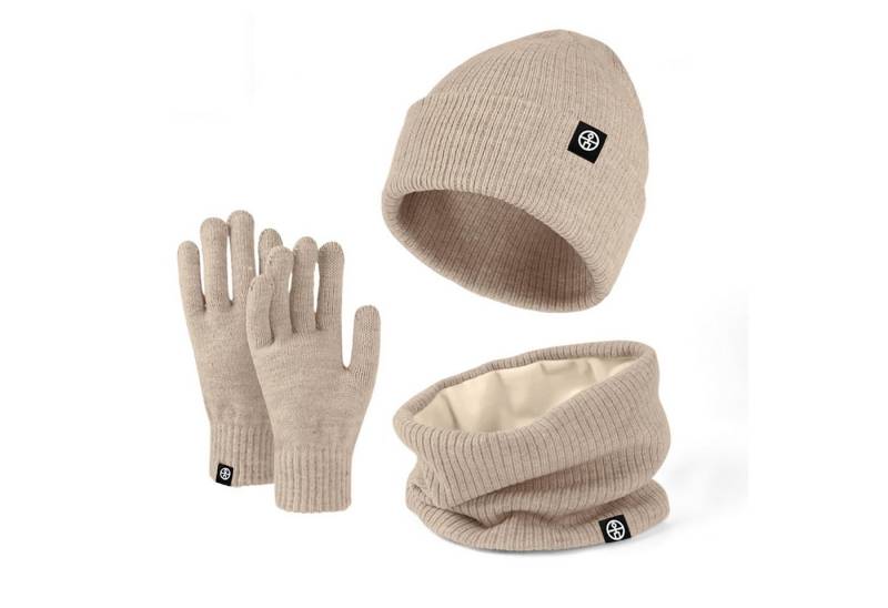 Coonoor Mütze & Schal 3in1 Unisex BeanieMütze Touchscreen Handschuhe und Loop Schal Set (Mit Weiches Fleecefutter) für Outdoor Sport Joggen Skifahren von Coonoor