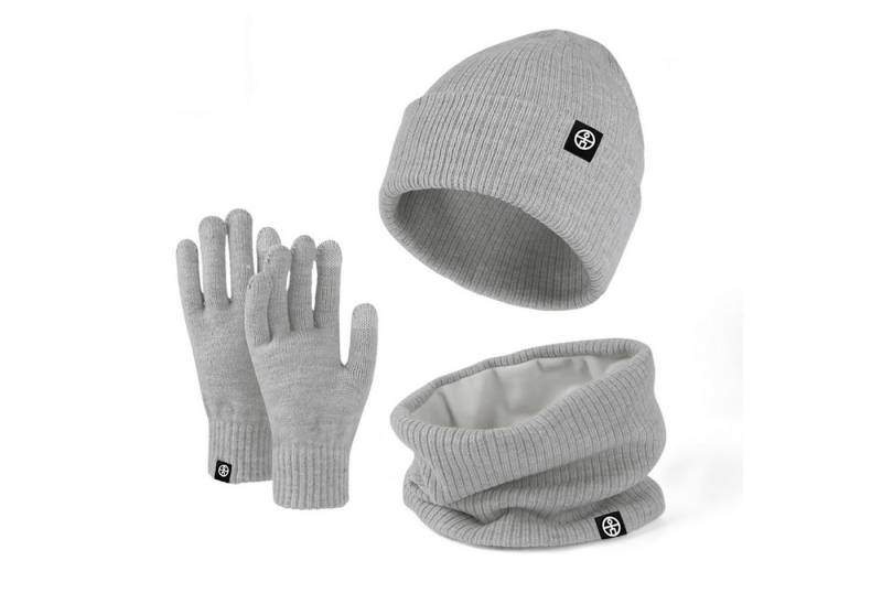 Coonoor Mütze & Schal 3in1 Unisex BeanieMütze Touchscreen Handschuhe und Loop Schal Set (Mit Weiches Fleecefutter) für Outdoor Sport Joggen Skifahren von Coonoor