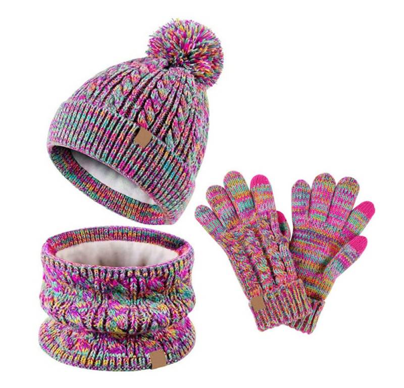 Coonoor Mütze & Schal Kinder Beanie Mütze Winter mit Strick Halswärmer Warme Handschuhe Set Fleece-Gefüttertes, für Mädchen, Kleinkinder und Kinder von Coonoor