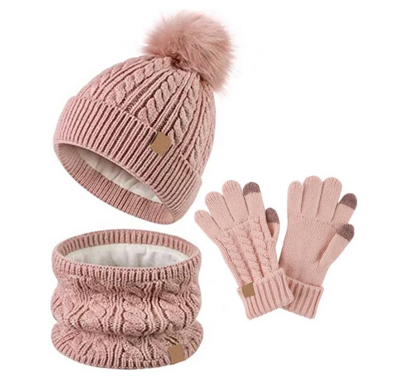 Coonoor Mütze & Schal Kinder Beanie Mütze Winter mit Strick Halswärmer Warme Handschuhe Set Fleece-Gefüttertes, für Mädchen, Kleinkinder und Kinder von Coonoor