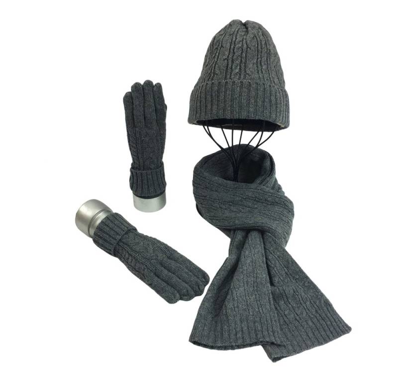 Coonoor Mütze & Schal 3 in 1 Damen Mütze, Schal & Handschuh Winter Sets 3-teilige Zopfstrickmütze für Damen von Coonoor